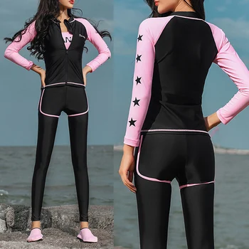 

Diving Suit Female 5pcs/set Suit Long-sleeve Trousers Snorkeling Swimsuit Surf Suit for Women Girls H7JP