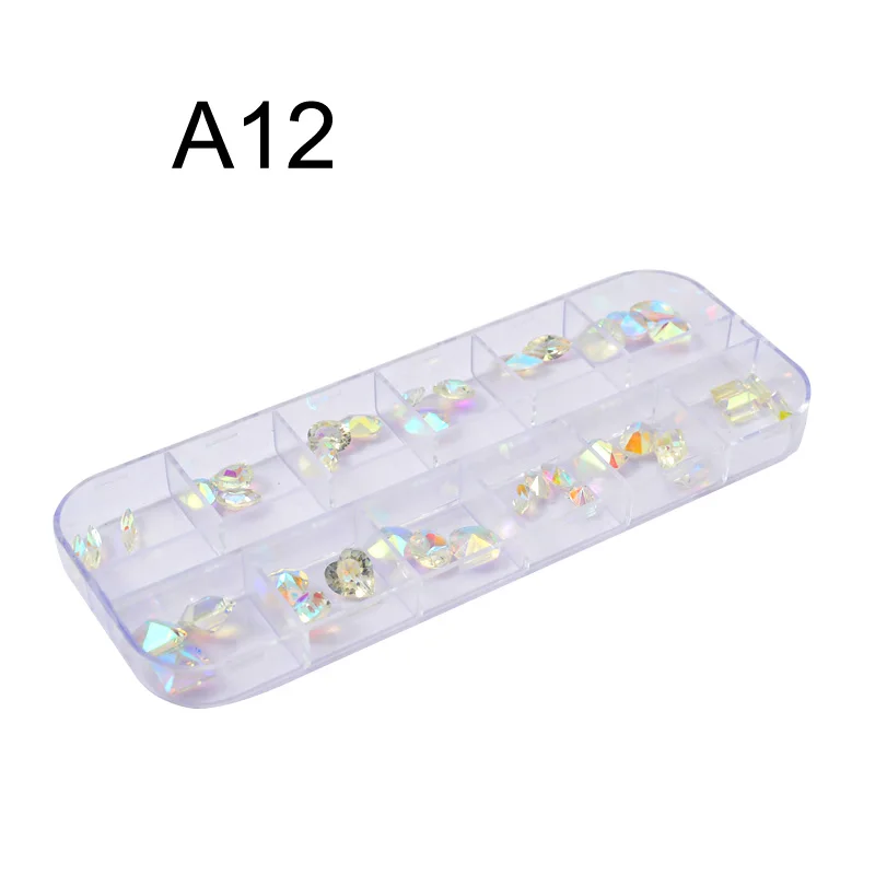 A12 12 Grids Nail Glitter/Flakes/Mirror Powder 3D Charms Mermaid Irregular Star Round Sequins Dust Set Decoration for Nail - Цвет: A12