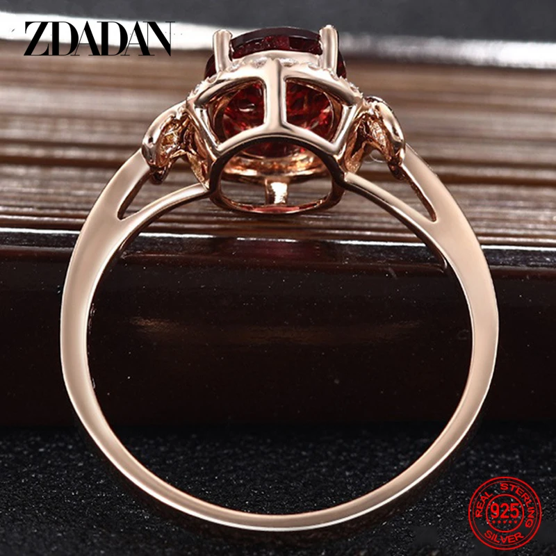 ZDADAN 925 Sterling Silver Big Oval Ruby Zircon Ring For Women Temperament Jewelry Accessories Gift 3