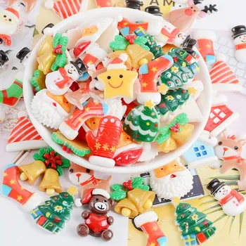 

20Pcs Christmas Decoration Flatback Resin Cabochon Ornaments Cartoon Animal Tree Sock Phone Deco Embellishments Diy Accessories