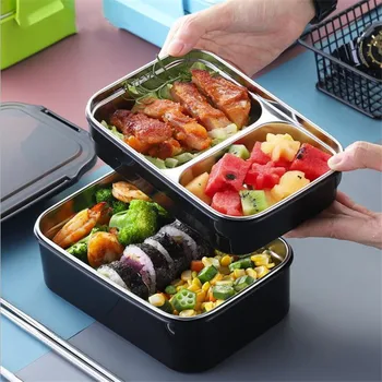 

Two-layers Lunch Box For Work School New Bento seal Box For Student Food Container Kitchen Storage 304 Stainless Steel Freshness