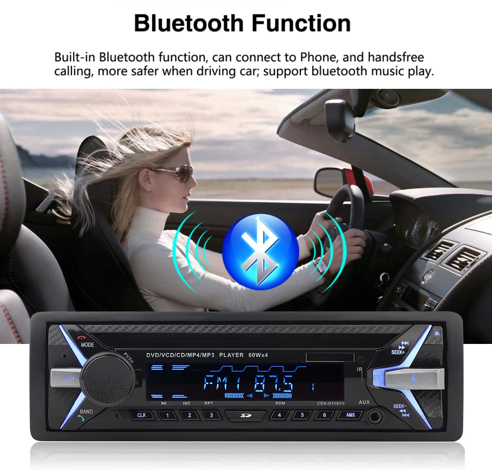 Приборная панель 4*60 Вт автомобильный DVD Радио Bluetooth FM CD приемник VCD MP3 MP4 SD USB один Din автомобильный мультимедийный плеер дистанционное управление