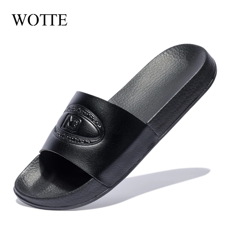 WOTTE Slippers Men Home mens flip flops Casual Shoes Non-slip Slides Bathroom Sandals Soft Sole Flat Heels Slide For Men тапочк