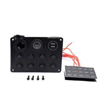 

12V RV Car Marine Boat LED Rocker Switch Panel Waterproof Circuit Digital Voltmeter Dual USB Port Outlet For Car RV Truck ATV