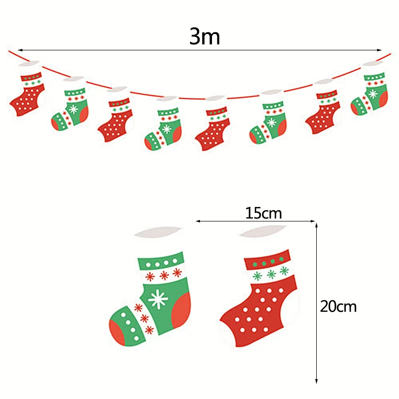 3 м Рождественское украшение Баннер Санта Клаус Снеговик Олень Рождественское дерево носок звезда настенный Бумажная гирлянда для нового года Рождество украшения - Цвет: G12 xmas socks