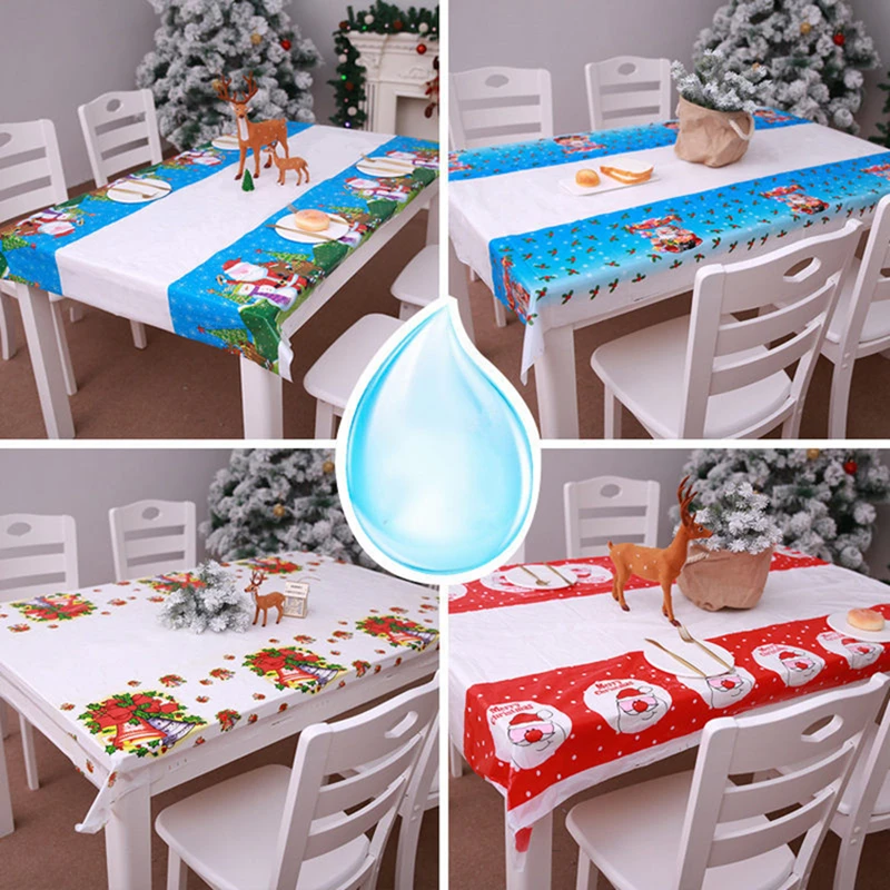 

1Pc Christmas Decorations For Home Waterproof Tablecloth Santa Claus Snowman Dinner Table Decor New Year Decoration Christmas