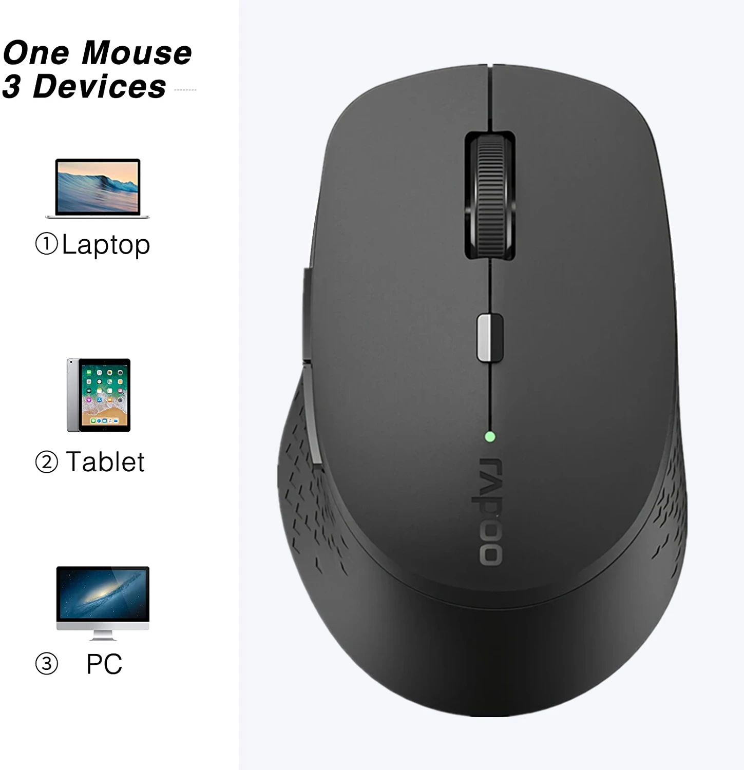 1600 DPI Mouse wireless Bluetooth e 2.4 GHz Wireless multi-modalità 2.4 GHz colore: Nero Rapoo MT350