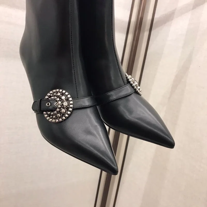 BELLECOM High With Short winter Woman Skinny Genuine Leather Fine With And Ankle Boots women womens shoes zapatos shoe