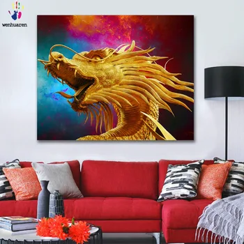 

DIY painting pictures by numbers God beast golden dragon picture coloring by numbers framed Home for adult for hoom decor