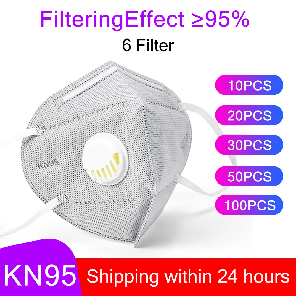 

50pcs Reusable Mask Face Mouth Anti Dust Mask N95 Filter 6 Layers FFP3 Antivirus Flu Mask Particulate Respirator PM2.5 Protect