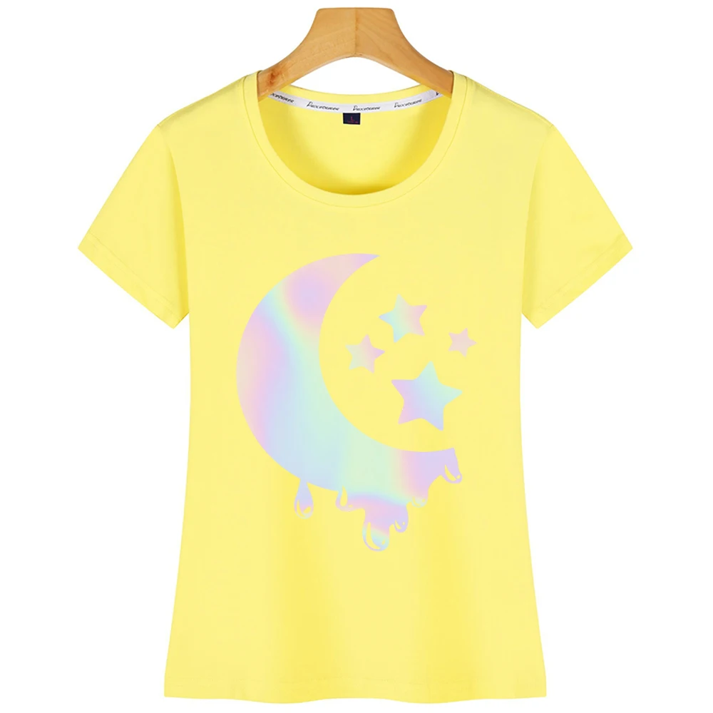 Топы Футболка женская Пастельная Готическая Луна со звездами кавайная Пастельная Готическая летняя Harajuku короткая футболка - Цвет: Yellow