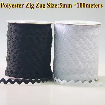 

Free shipping-Zig zag Ric rac Ribbon Tape ,width 5-6mm ,100y/roll,color White, DIY accessories for Decorateing garments,handmade