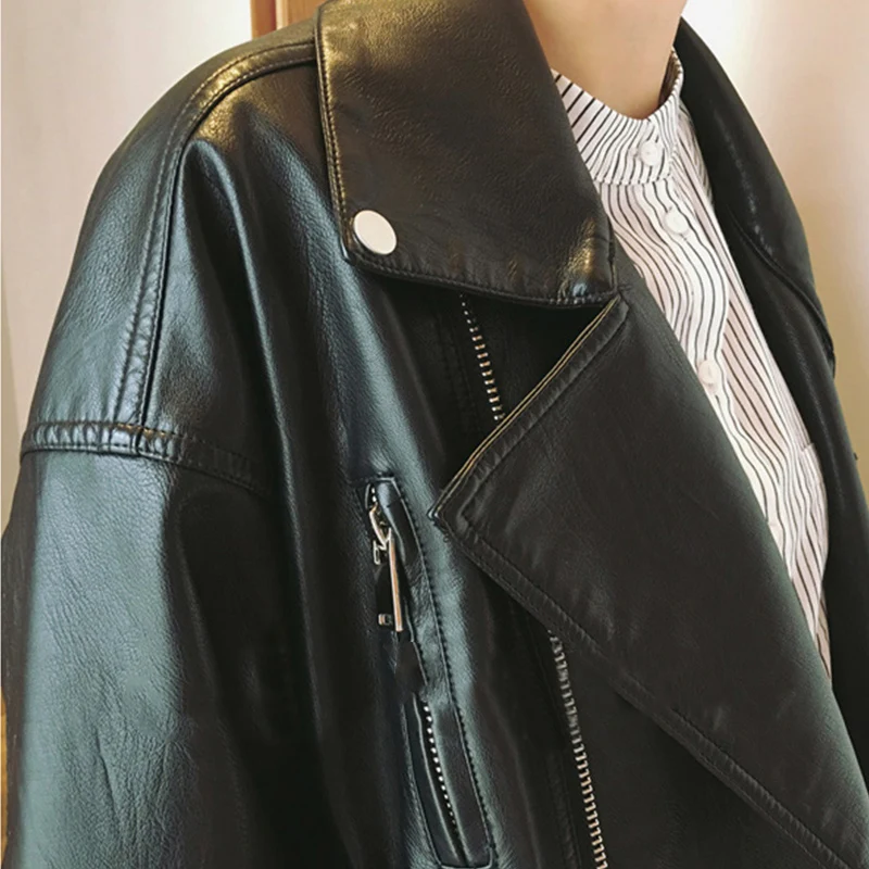 Bella philosophy, свободная куртка из искусственной кожи, женская классическая байкерская куртка, осенняя Женская Базовая куртка, модная черная верхняя одежда