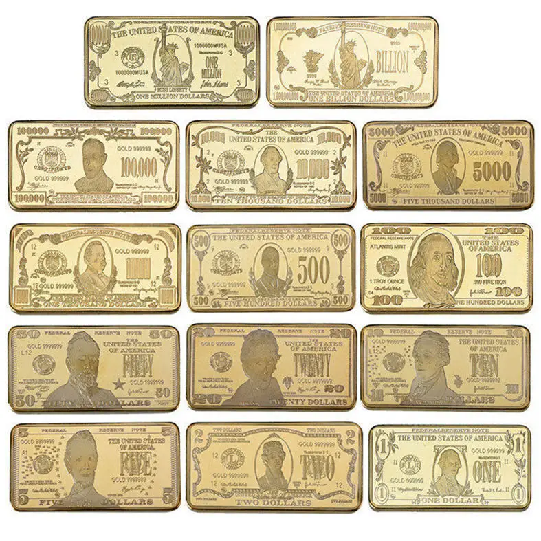 WR 14 шт. красочные доллар США золотой слиток банкноты металлические поделки 24 к позолоченные копия монеты Золотой бар бизнес Коллекция подарков - Цвет: 14pcs
