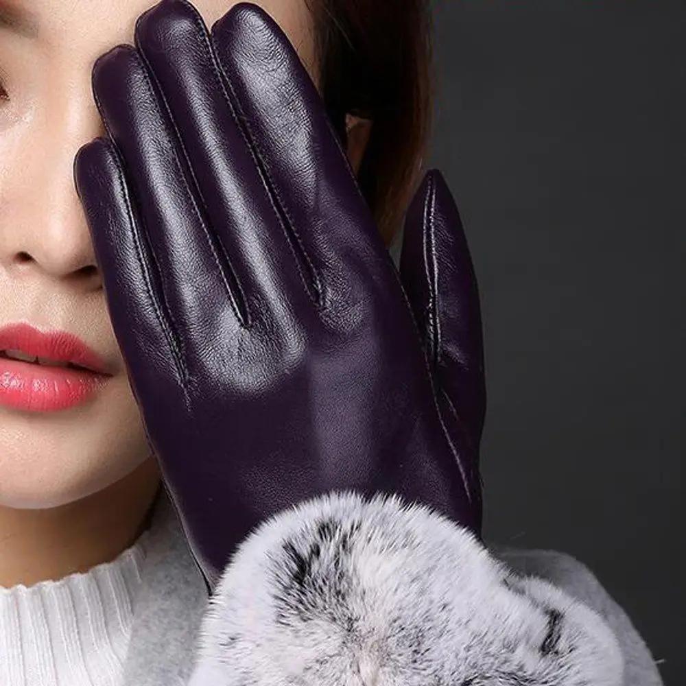 Осень зима женские однотонные перчатки из искусственной кожи мех теплый запястье длина рукавицы Мода