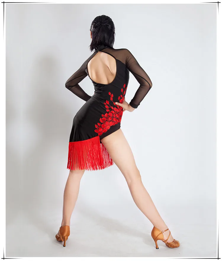 Раздельное Прозрачное платье с кисточками без спинки Cheongsam Румба Самба Танго ча Сальса фокстрот танцевальный комплект для взрослых латинский танцевальный костюм для тренировок