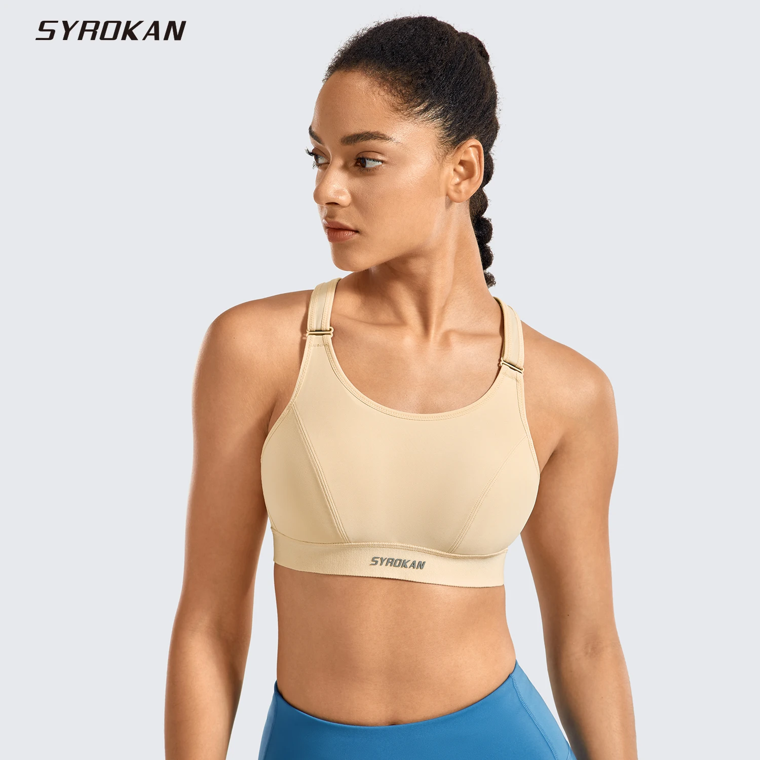 SYROKAN Wirefree High Impact Sports Bras for Women Plus Size Full Support Padded Bras