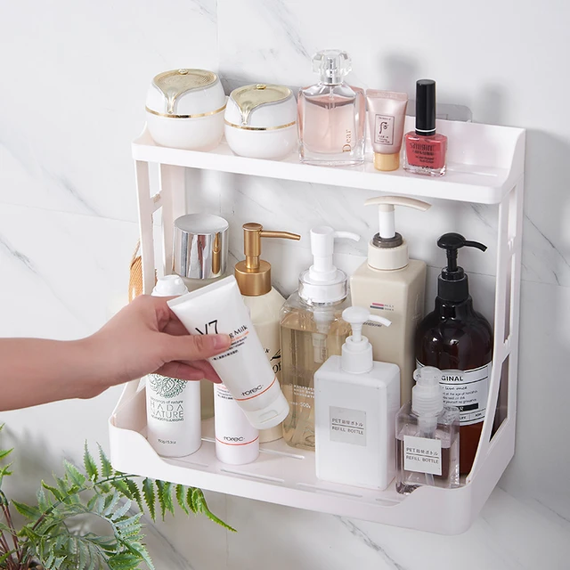 1pc Punch-free Bathroom Storage Rack For Cosmetics, Toiletries Storage  Organizer