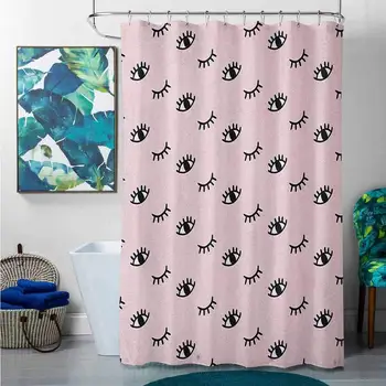 

Shower Curtains Gray Fabric Eyelash,Doodle Style Open and Closed Eyes Hand Drawn Sketch Abstract Cute Kids Design, Rose Black