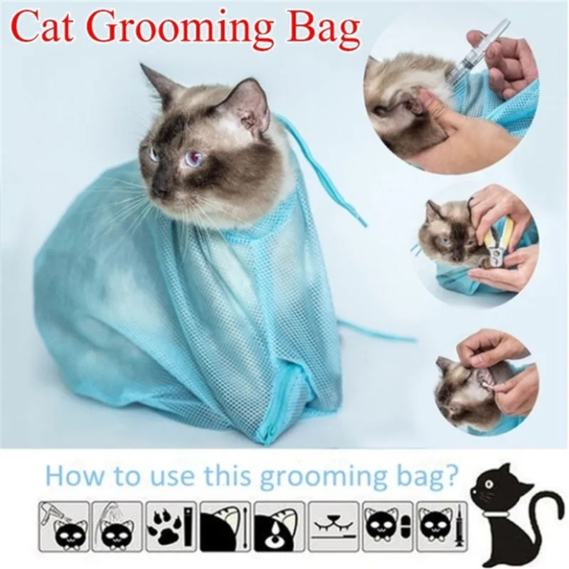 Cat Grooming Bath Bag Mesh Cat Washing Bag Biting Restraint for Pet Bathing Nail Trimming Injecting Pet Cat Grooming Supplies