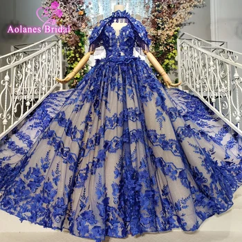 

2019 New Prom Vestidos De Fiesta Largos Elegantes De Gala Lace Beaded Lace Fluffy Royal Blue Prom Dresses Long Pretty Galajurken