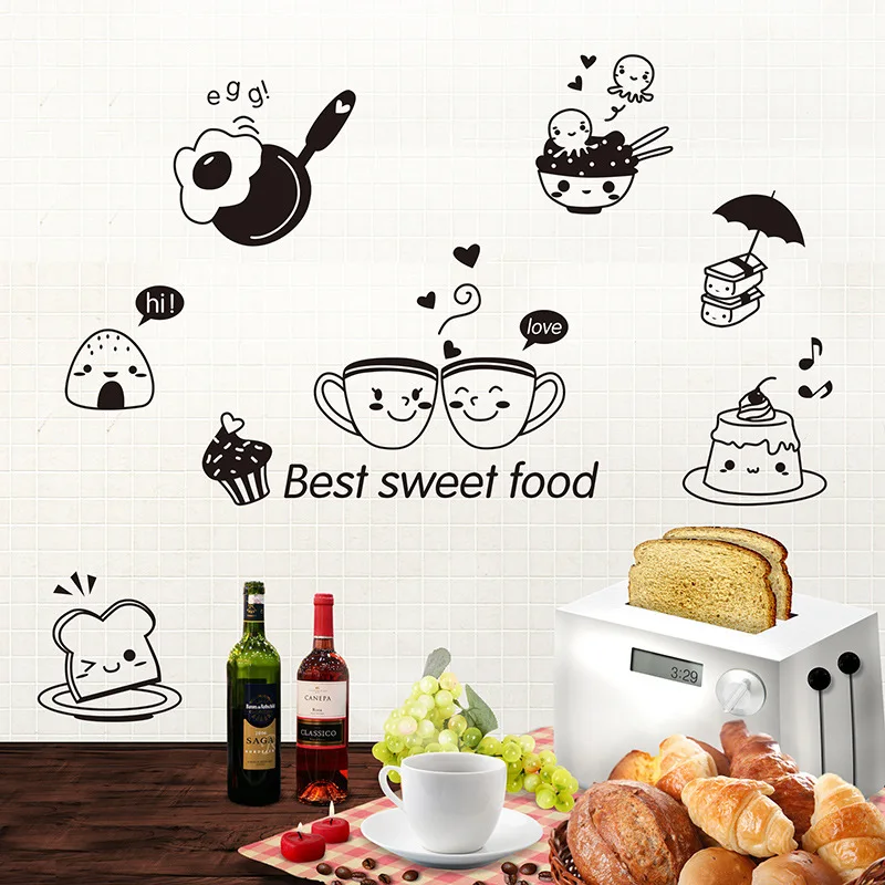 

Kitchen Wall Stickers Coffee Sweet Food DIY Wall Art Decal Decoration Oven Dining Hall Wallpapers PVC Wall Decals/Adhesive