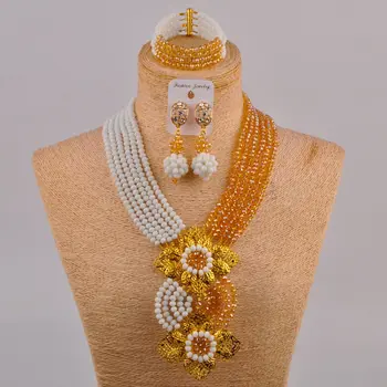

Fabulous White Champagne Gold AB Crystal Nigerian Traditional Wedding African Beads Jewelry Set 6CHL