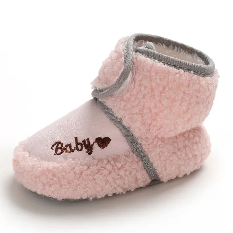 Детские ботиночки; обувь для мальчиков и девочек; зимняя теплая обувь с хлопковой подошвой; мягкая обувь для новорожденных; обувь для малышей - Цвет: Розовый
