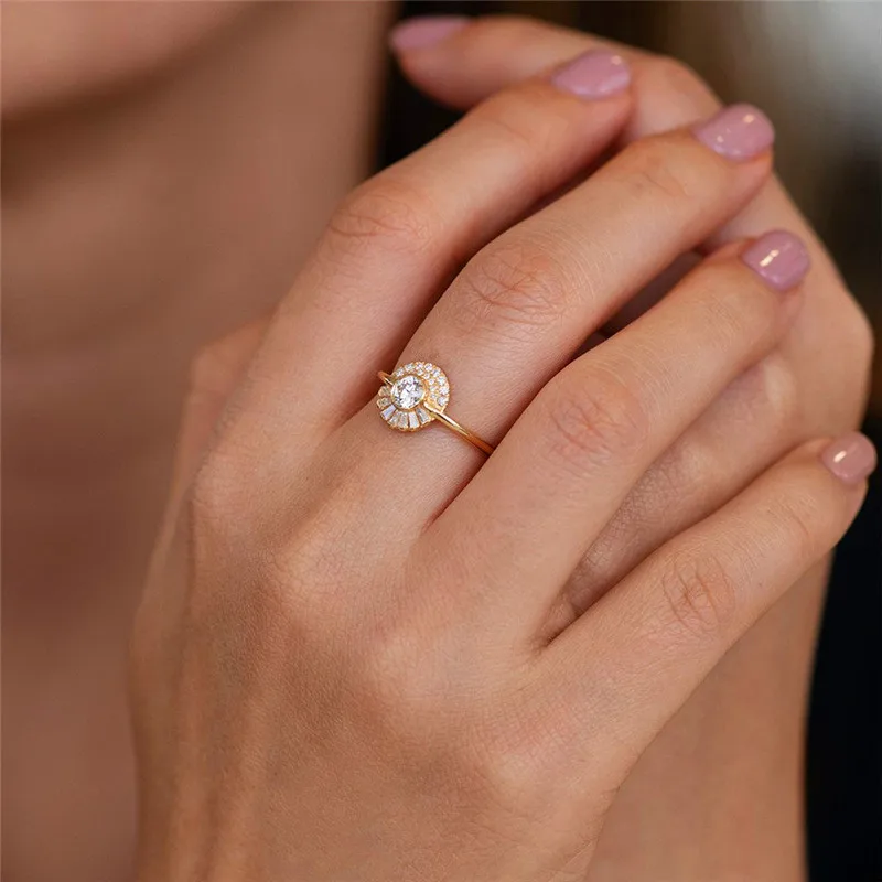 Cute Female Small Thin Geometric Ring Fashion Yellow Gold Color Wedding Ring Vintage Promise Engagement Rings For Women