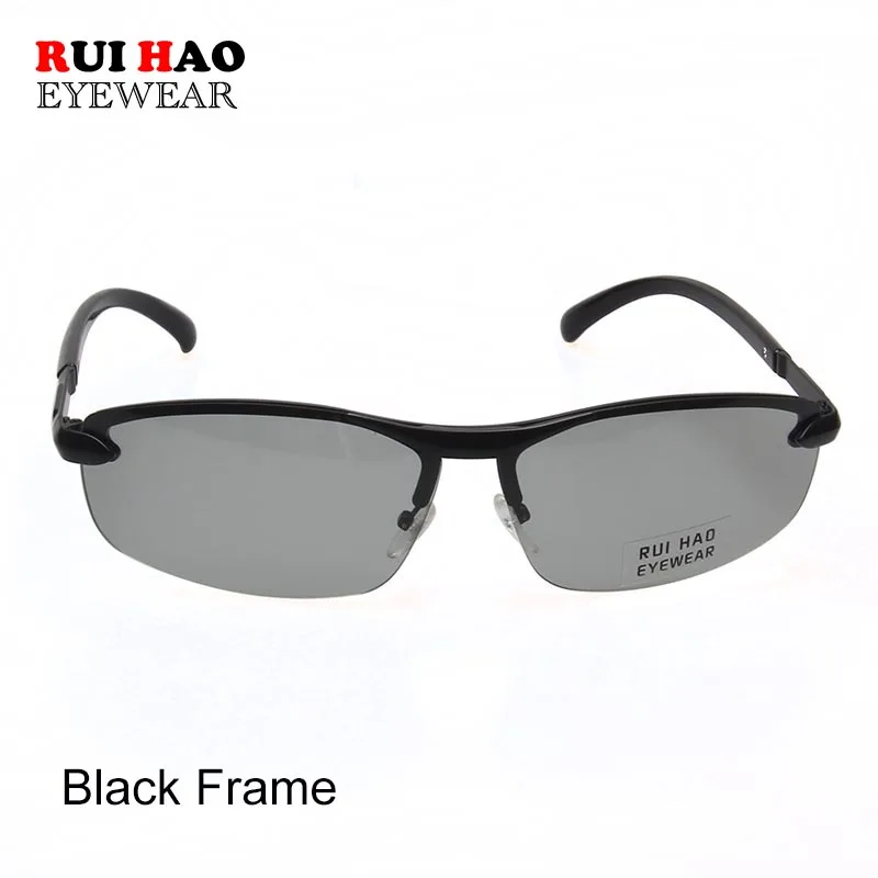 Black-Grey lenses Фотохромные и поляризационные солнцезащитные очки для мужчин, для отдыха, солнцезащитные очки, модные очки для вождения, для улицы, без оправы, дизайн - Цвет линз: Black-Grey lenses
