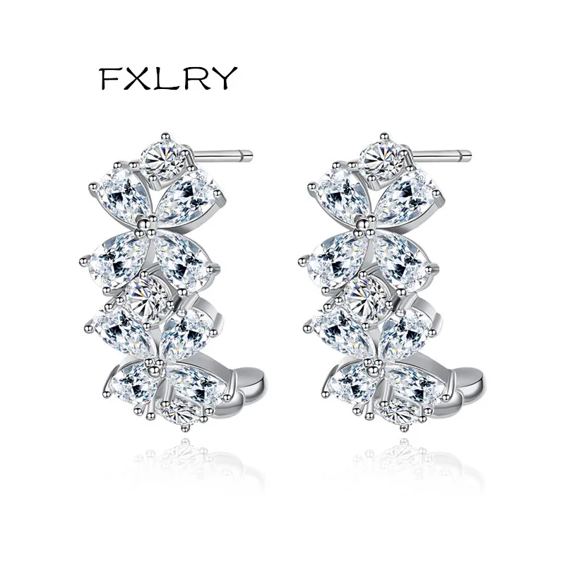 FXLRY Luxury White/Gold Color Micro Inlay Zircon Fashion Exquisite Semi-annular Stud Earrings for Women Party Gift | Украшения и