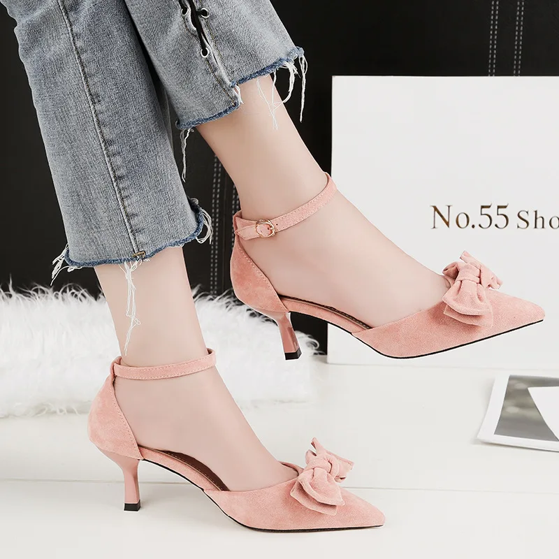 

New Products Hipster High Heel Shoes GIRL'S Thin Heeled 2019 New Style Evening Show Low Heel 3 Cm Straight-line Buckle Closed-to