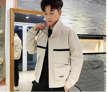 

Men Spring Autumn Winter Fashion Casual Work Wear Jacket Male High Quality Zipper Stand Collar Jackets Khaki Yellow Black