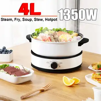 

220V 4L Electric Cooker Heating Pan Cooking Pot Fry Hotpot Noodles Soup Stew Steamer Multifunctional Electric Cooking Pot
