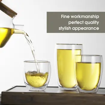 

Practical Design Double Layer Wall Clear Glass Tea Cup + Bamboo Lid Set Glass Coffee Tea Milk Insulation Mug Bottle