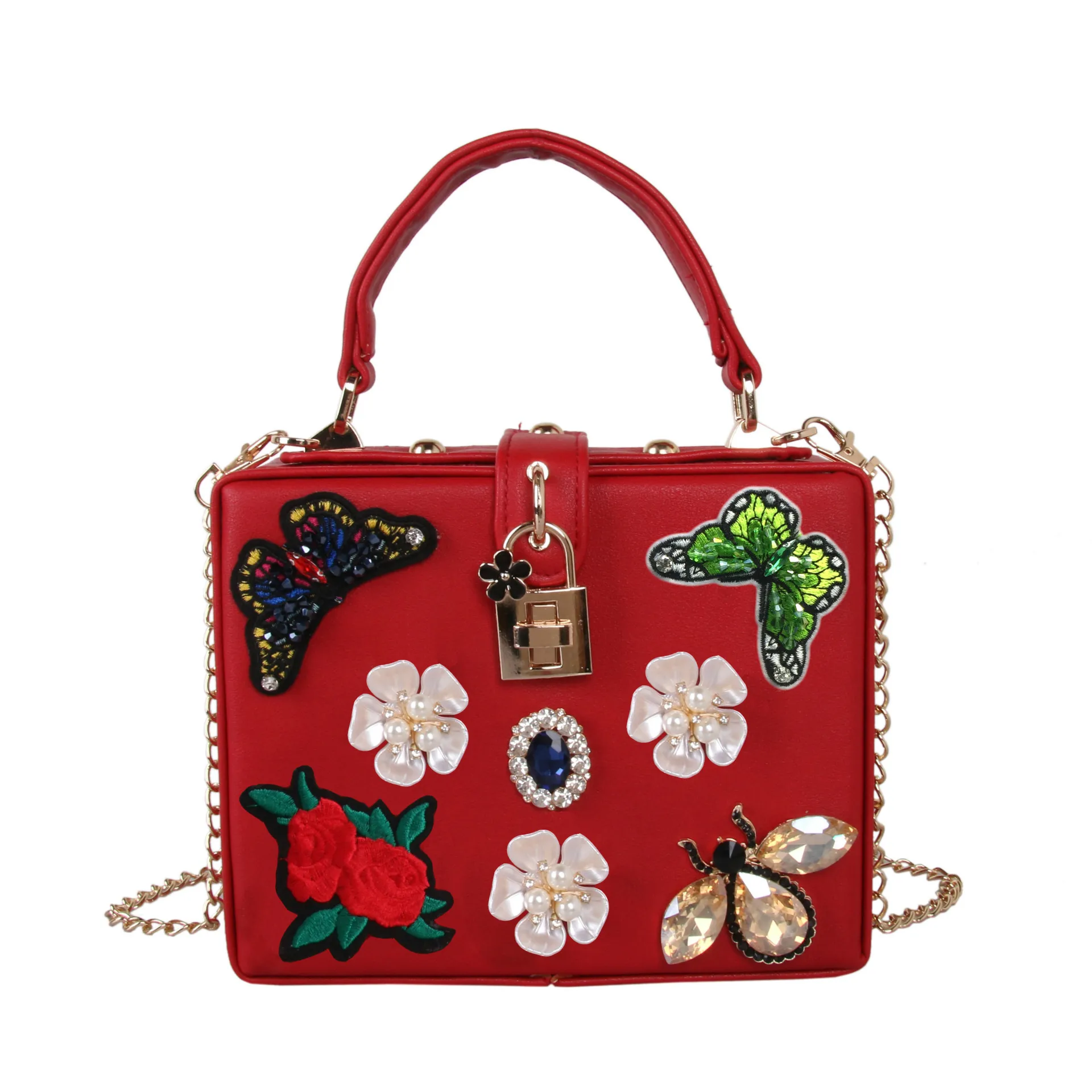 

Industrial Butterfly Embroidery Evening Bag Luxury Pearl Flower Diamond Set Handbag Shoulder Messenger WOMEN'S Bag