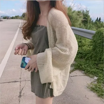 

2019 Thin Loose Knitted Cardigan Women Plus Size Summer Cardigan Sweater Hollow Coat Cardigan Sweater Cardigans Korean Top