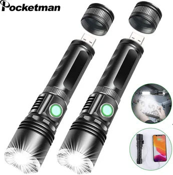 

Powerful LED Rechargeable Flashlight Magnetic Torch with COB Work light Power Bank 6 Modes with Red Light Zoomable Waterproof