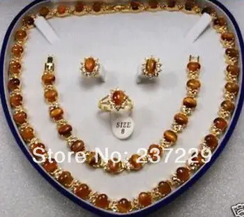 

Wholesale price ^^^^Beautiful jewelry Tiger's Eye necklace bracelet earring ring set