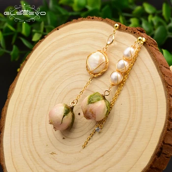 

GLSEEVO Natural Fresh Water Pearl Handmade Really Flower Drop Earrings For Women Asymmetrical Earrings Fashion Jewellery GE0492A