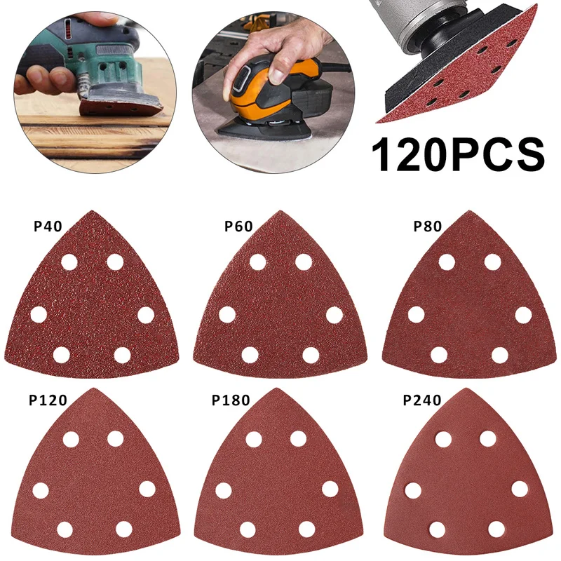 

120pcs Self-adhesive Sandpaper Triangle Delta Sander Sand Paper Hook Loop Sandpaper Disc Abrasive Tool for Polishing Grit 40-240