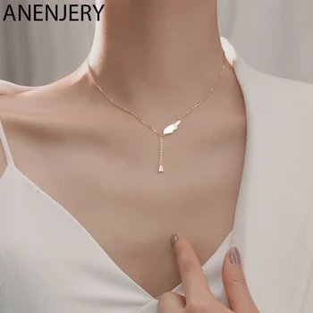 

ANENJERY Delicate Angel Wing Shell Charm Necklace With Zircon Tassel Chain Pendant Clavicle Chain Necklace Wholesale S-N636