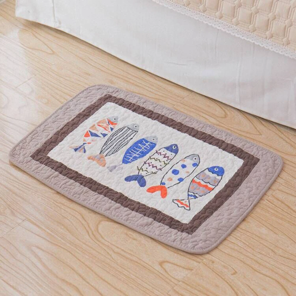 

40x60cm Cartoon Fish Quilted Carpet Non-slip Mat Door Kitchen Living Room Bathroom Absorbent Mat Pedals Home Daily Necessities