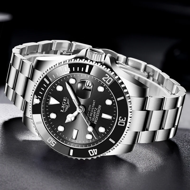 2021 New LIGE Mens Watches Fashion Business Waterproof Quartz Wrist Watch Men Top Brand Luxury Stainless Steel Sport Clock Male