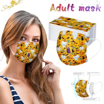 

50PCS Disposable Face Mask Unisex Christmas Halloween Printed Soft Face Shield For Adult 3-Layer Non-woven Face Masks masque