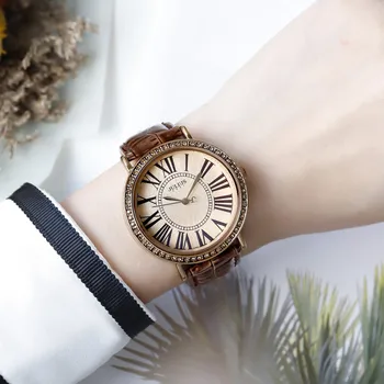 

Women's Waterproof Wristwatches Women Dress Rhinestone Watches Fashion Casual Quartz Leather Watch Luxury Brand Julius 383 Clock