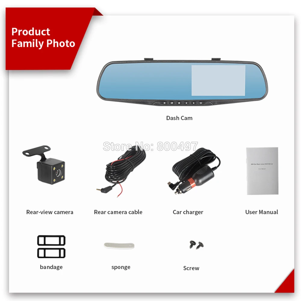 Car DVR HD 1080P 4.3" Wide Angle IPS Rear View Mirror Camera Video Recorder Dual Lens G-Sensor Parking Motion Detection Dash Cam