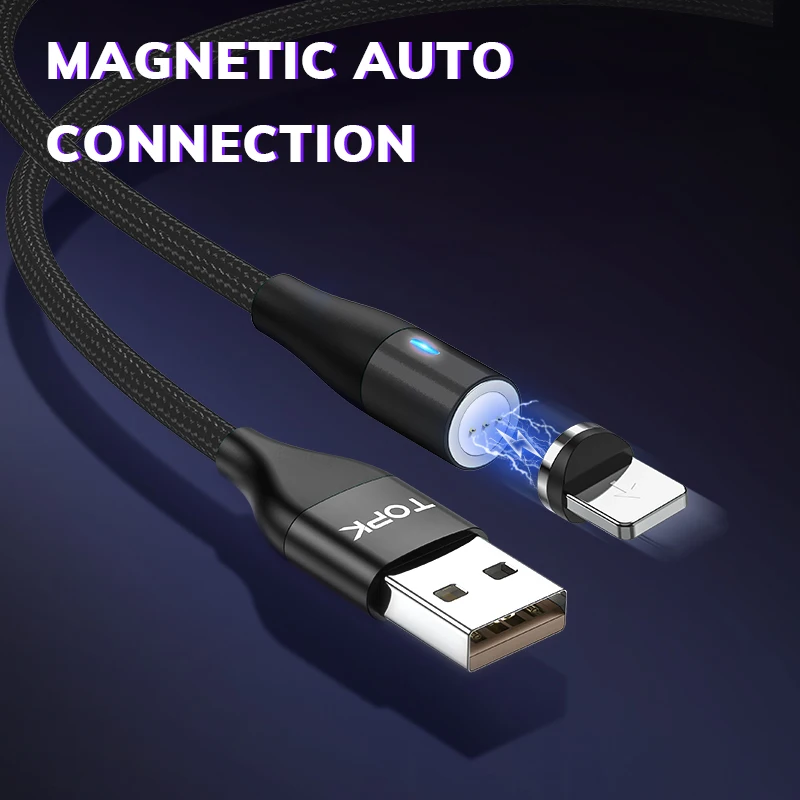 TOPK AM60 3rd Generation LED Magnetic Cable for iPhone 11 Pro Max Xs X 8 7 6 5s Plus USB Data Charging USB Cable