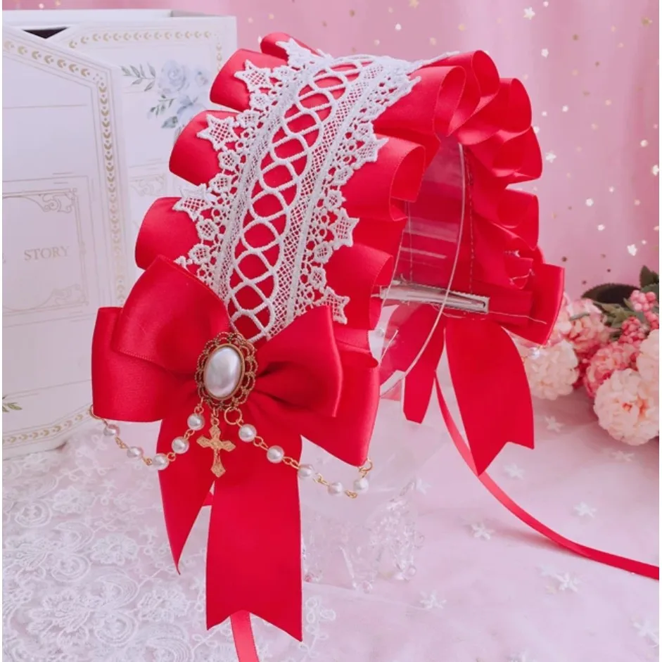 Gothic Lolita Haarband – Schwarz-Rot Mit Schleife, Maid-Style Kopfschmuck