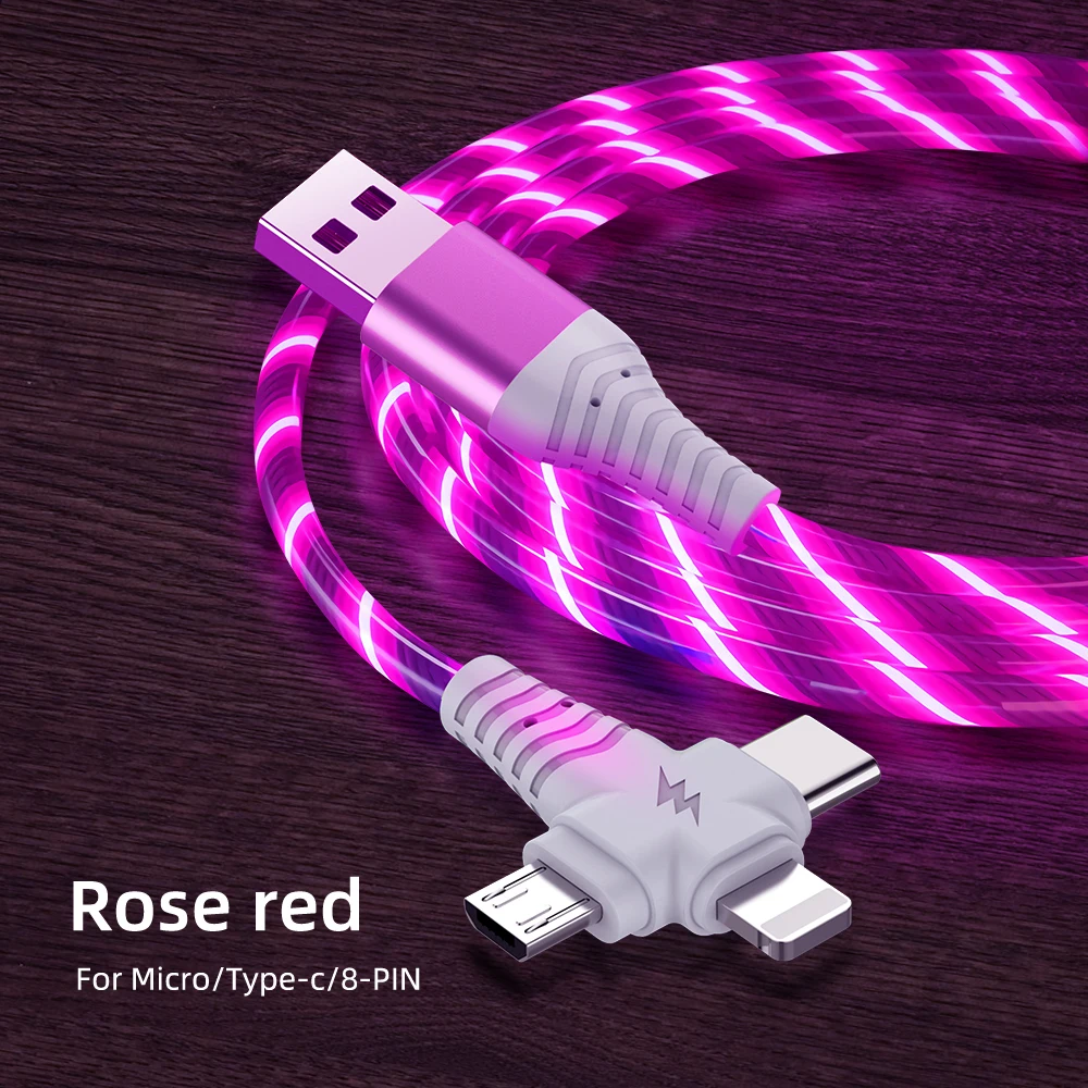 3 In 1 Flow Luminous USB Cable For Samsung LED Kable USB To Micro USB/Type C/8 Pin Charger Wire Cord For iPhone 13 12 Pro Xiaomi iphone cable Cables